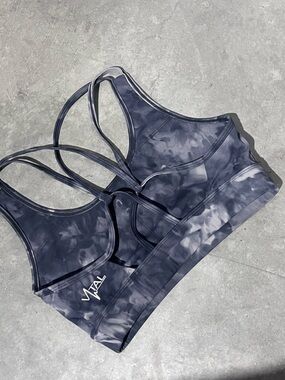 Vital apparel Charcoal Tie-Dye Strappy Sports Bra